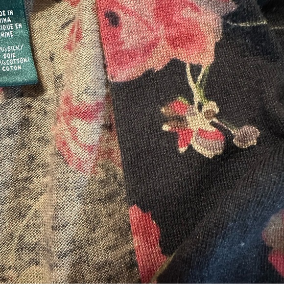 Lauren Ralph Lauren Floral Silk Blend Cardigan Sweater Medium Black Red (Z) - Picture 5 of 11